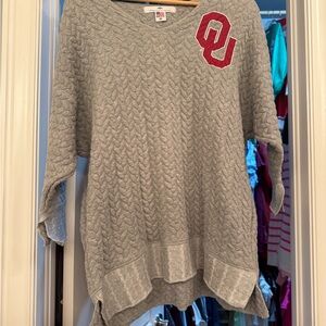 Gray V-Neck Sweater with Red Logo